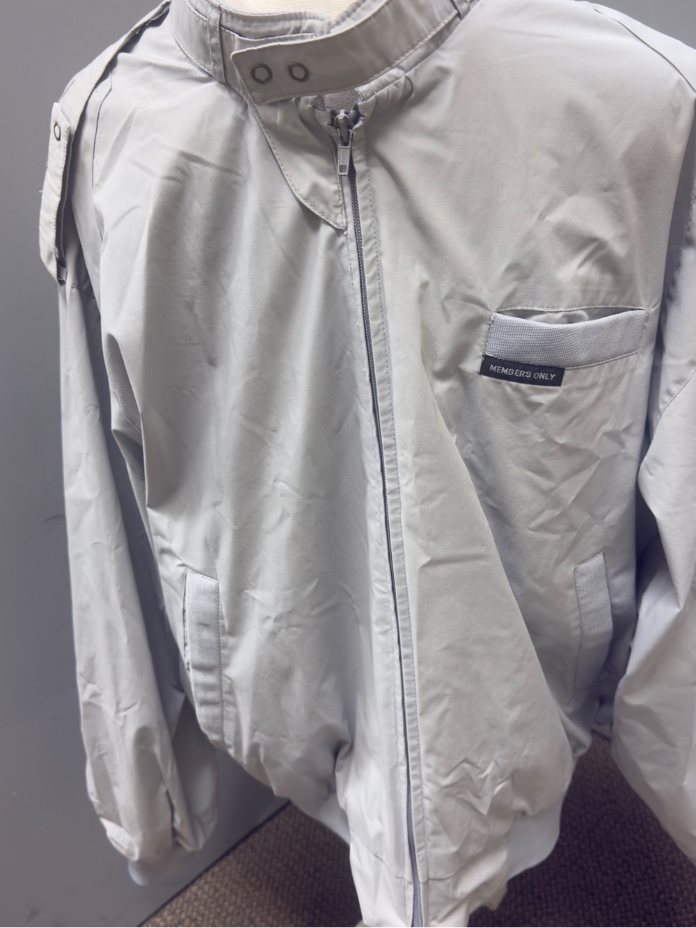 Vintage 90s Members Only L Silver Gray Racer Jacket Moto Indie Sleaze